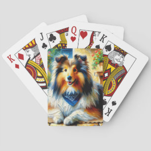 Shetland Sheepdog in Cottage Garden Scene Playing Cards