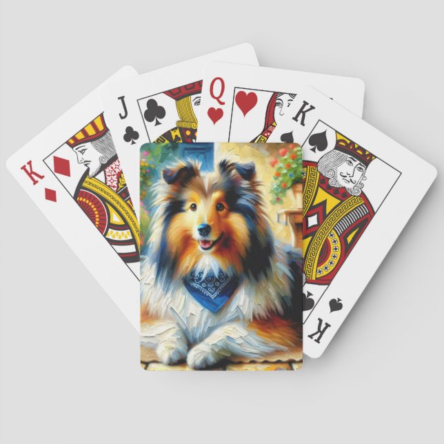 Shetland Sheepdog in Cottage Garden Scene Playing Cards (Back)