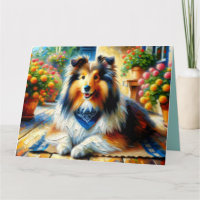Shetland Sheepdog in Cottage Garden Scene