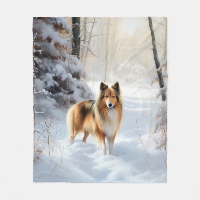 Shetland Sheepdog Let It Snow Christmas Fleece Blanket (Front)