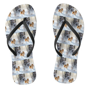 Shetland Sheepdog Let It Snow Christmas Flip Flops