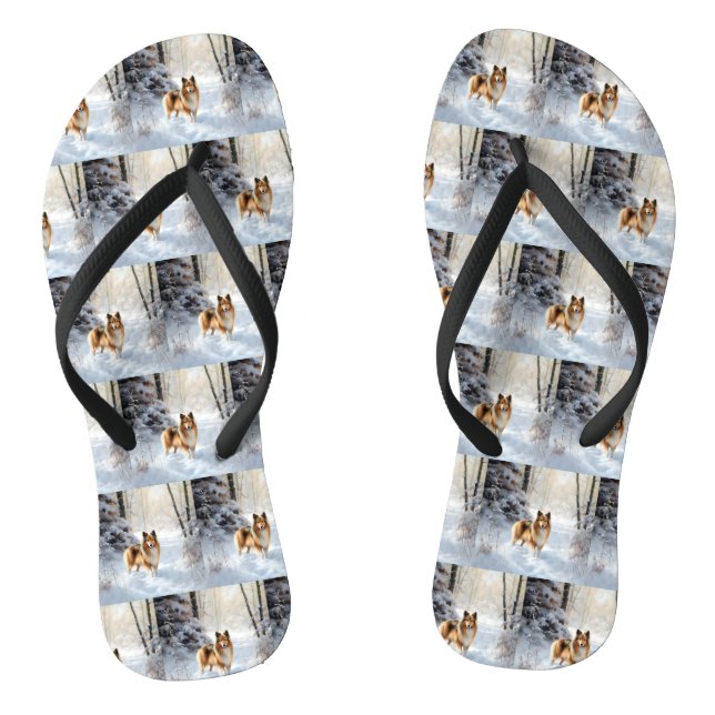 Shetland Sheepdog Let It Snow Christmas Flip Flops (Footbed)