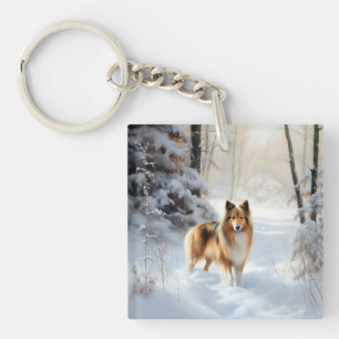 Shetland Sheepdog Let It Snow Christmas Keychain