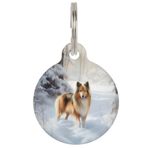 Shetland Sheepdog Let It Snow Christmas Pet Tag