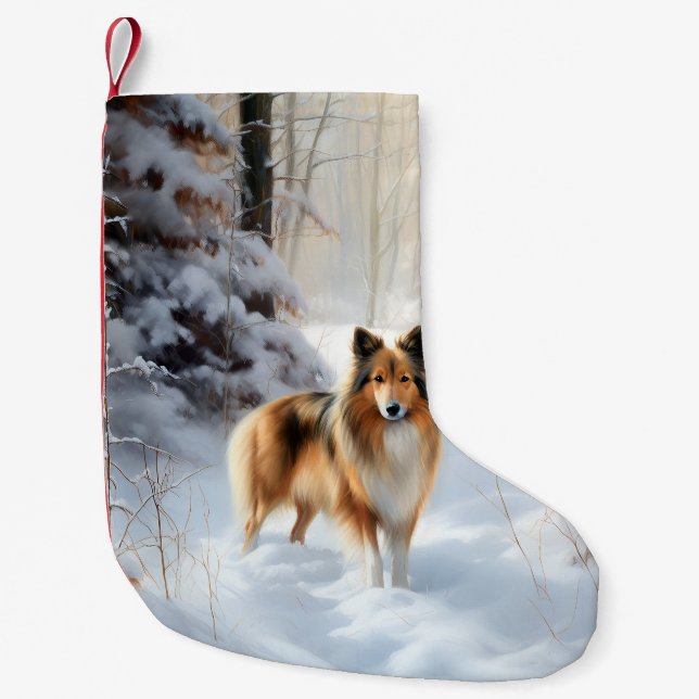 Shetland Sheepdog Let It Snow Christmas Small Christmas Stocking (Front)