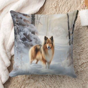 Shetland Sheepdog Let It Snow Christmas Throw Pillow