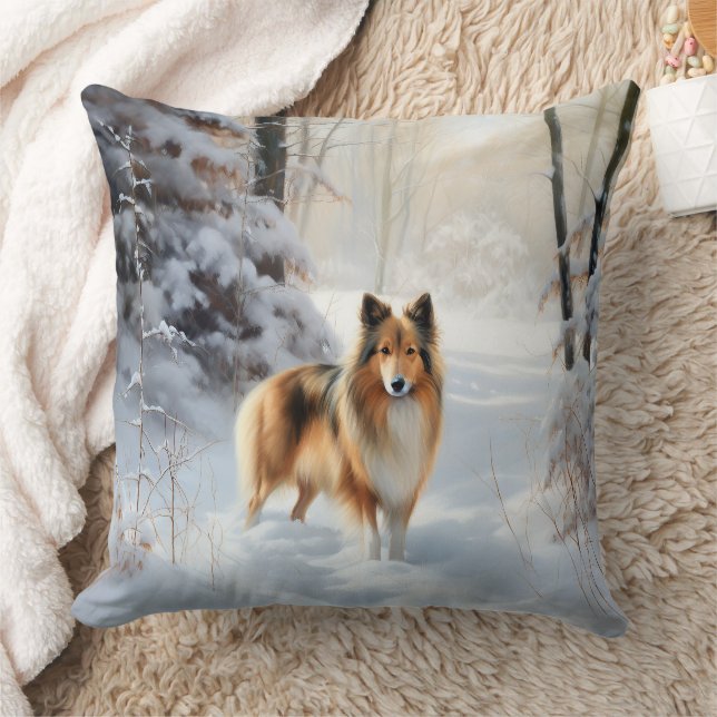 Shetland Sheepdog Let It Snow Christmas Throw Pillow (Blanket)