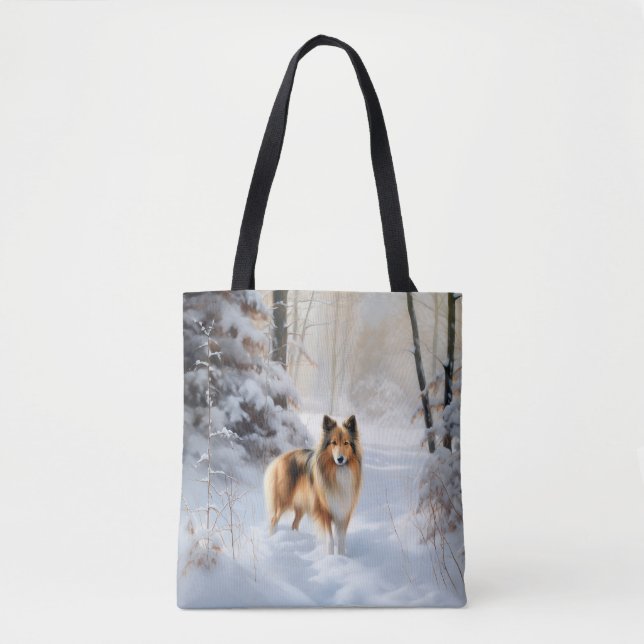 Shetland Sheepdog Let It Snow Christmas Tote Bag (Front)