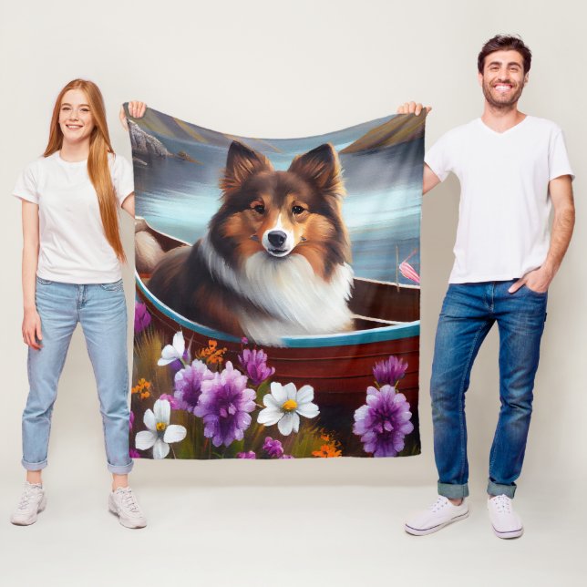 Shetland Sheepdog on a Paddle: A Scenic Adventure Fleece Blanket (In Situ)