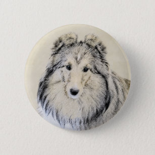 Shetland Sheepdog Painting - Cute Original Dog Art 2 Inch Round Button