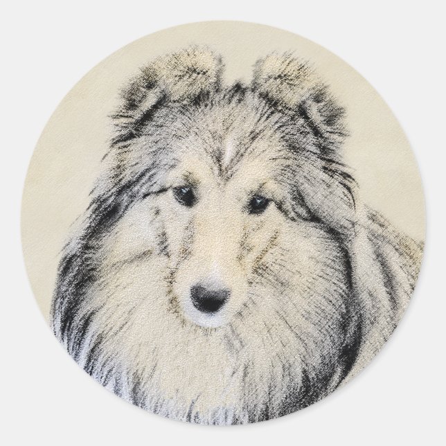 Shetland Sheepdog Painting - Cute Original Dog Art Classic Round Sticker (Front)