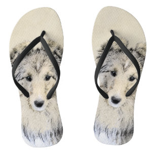 Shetland Sheepdog Painting - Cute Original Dog Art Flip Flops