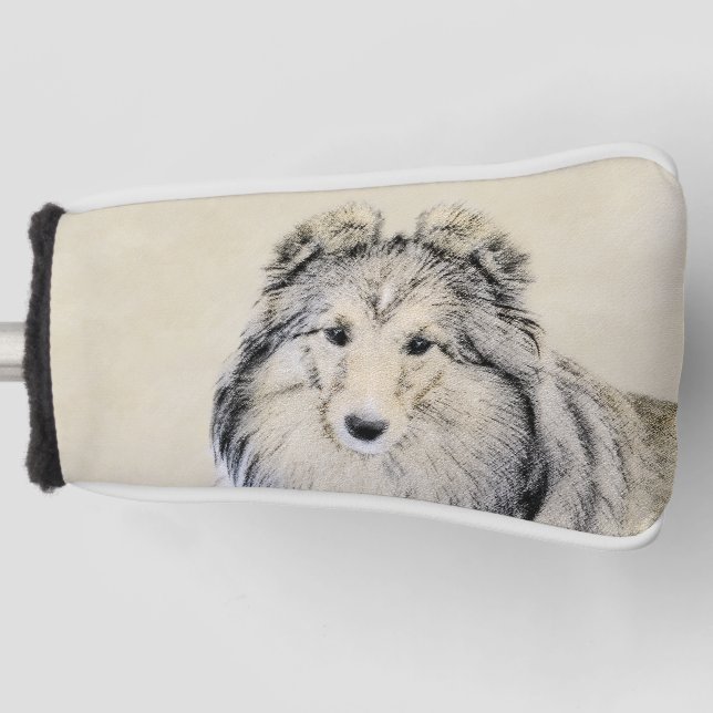 Shetland Sheepdog Painting - Cute Original Dog Art Golf Head Cover (Front)