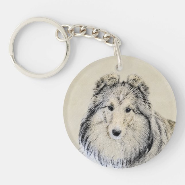 Shetland Sheepdog Painting - Cute Original Dog Art Keychain (Front)