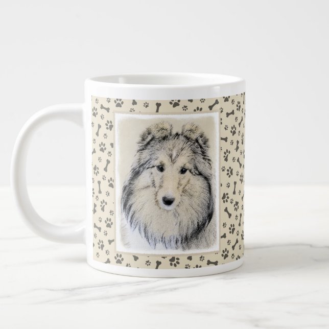 Shetland Sheepdog Painting - Cute Original Dog Art Large Coffee Mug (Left)