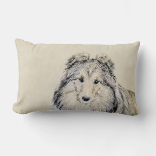 Shetland Sheepdog Painting - Cute Original Dog Art Lumbar Pillow