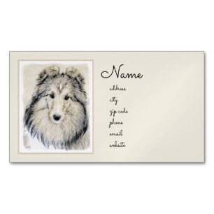 Shetland Sheepdog Painting - Cute Original Dog Art Magnetic Business Card