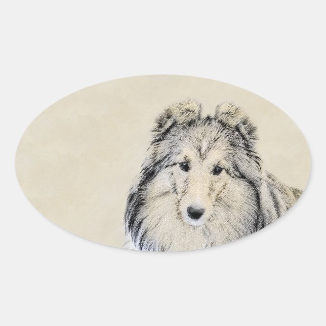 Shetland Sheepdog Painting - Cute Original Dog Art Oval Sticker (Front)