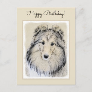 Shetland Sheepdog Painting - Cute Original Dog Art Postcard
