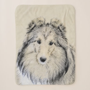 Shetland Sheepdog Painting - Cute Original Dog Art Sherpa Blanket