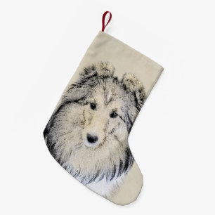 Shetland Sheepdog Painting - Cute Original Dog Art Small Christmas Stocking