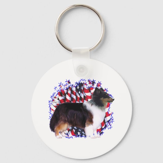 Shetland Sheepdog Patriot Keychain (Front)