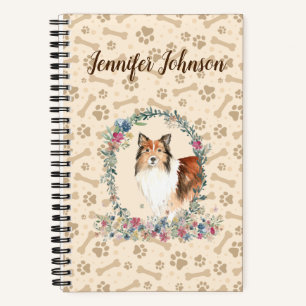 Shetland Sheepdog Paw Print & Floral Cute Notebook