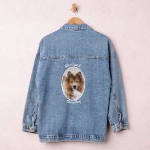 Shetland Sheepdog Pet Portrait Dog Breed Sheltie  Denim Jacket