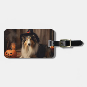 Shetland Sheepdog Pumpkins Halloween Scary  Luggage Tag