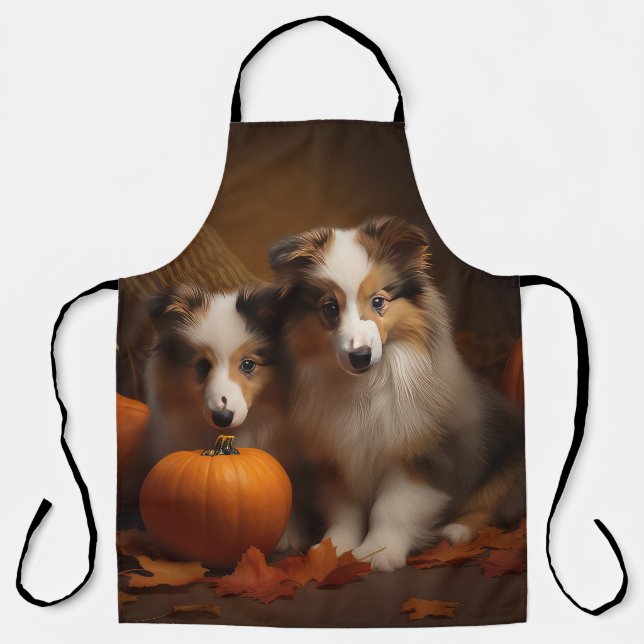 Shetland Sheepdog Puppy Autumn Delight Pumpkin  Apron (Front)