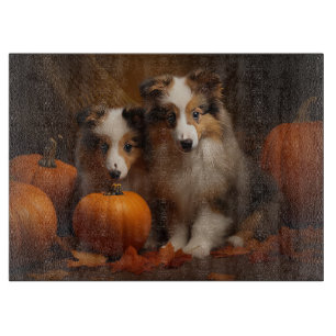 Shetland Sheepdog Puppy Autumn Delight Pumpkin  Cutting Board