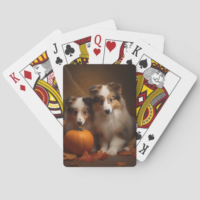 Shetland Sheepdog Puppy Autumn Delight Pumpkin  Playing Cards (Back)