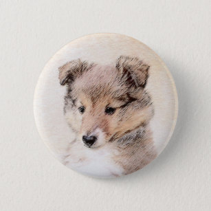 Shetland Sheepdog Puppy Painting Original Dog Art 2 Inch Round Button