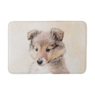 Shetland Sheepdog Puppy Painting Original Dog Art Bath Mat