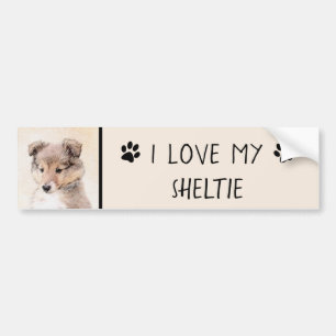 Shetland Sheepdog Puppy Painting Original Dog Art Bumper Sticker