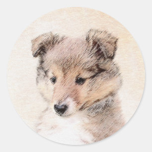 Shetland Sheepdog Puppy Painting Original Dog Art Classic Round Sticker