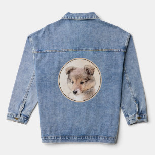 Shetland Sheepdog Puppy Painting Original Dog Art Denim Jacket