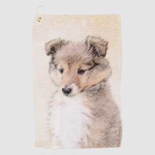 Shetland Sheepdog Puppy Painting Original Dog Art Golf Towel