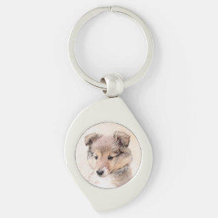 Shetland Sheepdog Puppy Painting Original Dog Art Keychain