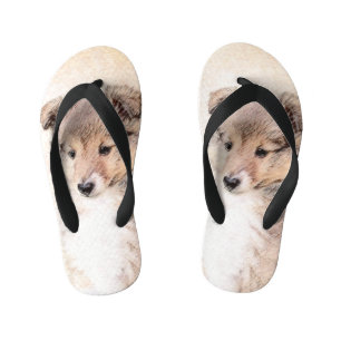 Shetland Sheepdog Puppy Painting Original Dog Art Kid's Flip Flops