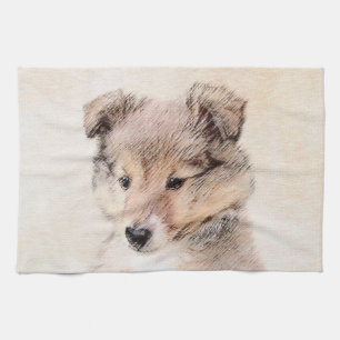 Shetland Sheepdog Puppy Painting Original Dog Art Kitchen Towel