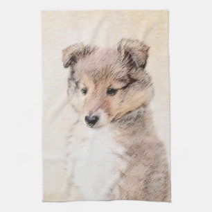 Shetland Sheepdog Puppy Painting Original Dog Art Kitchen Towel