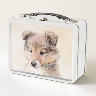 Shetland Sheepdog Puppy Painting Original Dog Art Metal Lunch Box