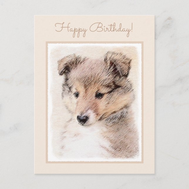 Shetland Sheepdog Puppy Painting Original Dog Art Postcard (Front)