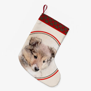 Shetland Sheepdog Puppy Painting Original Dog Art Small Christmas Stocking