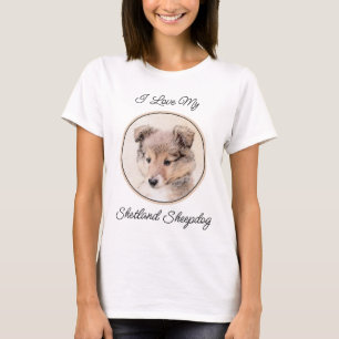 Shetland Sheepdog Puppy Painting Original Dog Art T-Shirt