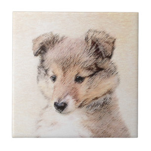 Shetland Sheepdog Puppy Painting Original Dog Art Tile