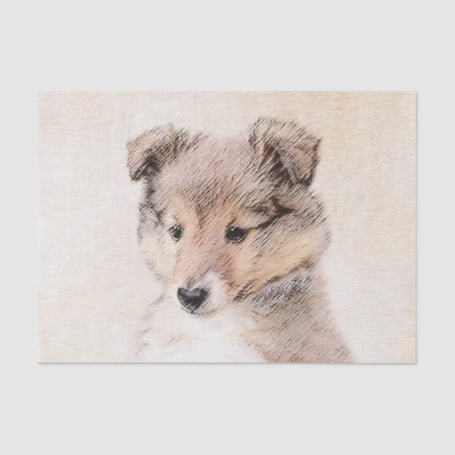Shetland Sheepdog Puppy Painting Original Dog Art Tissue Paper (Front)