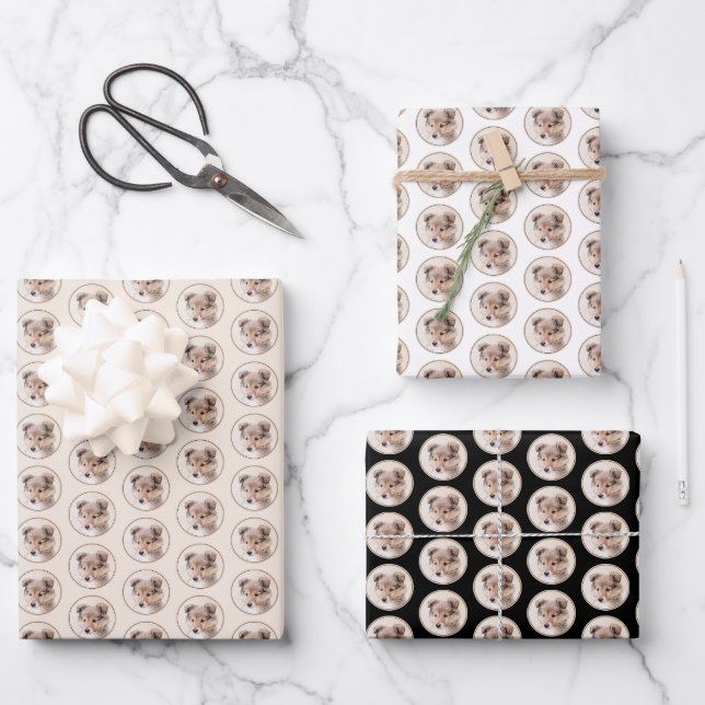 Shetland Sheepdog Puppy Painting Original Dog Art Wrapping Paper Sheet (Front)