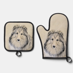 Shetland Sheepdog Puppy Painting Sheltie Dog Art Oven Mitt & Pot Holder Set